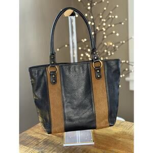CLAUDIA FIRENZE Brown Hair On Hide & Leather Satchel Handbag
